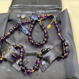 Stauer Royal Amethyst Necklace - Bracelet - Earrings Set Purple Faceted Bead